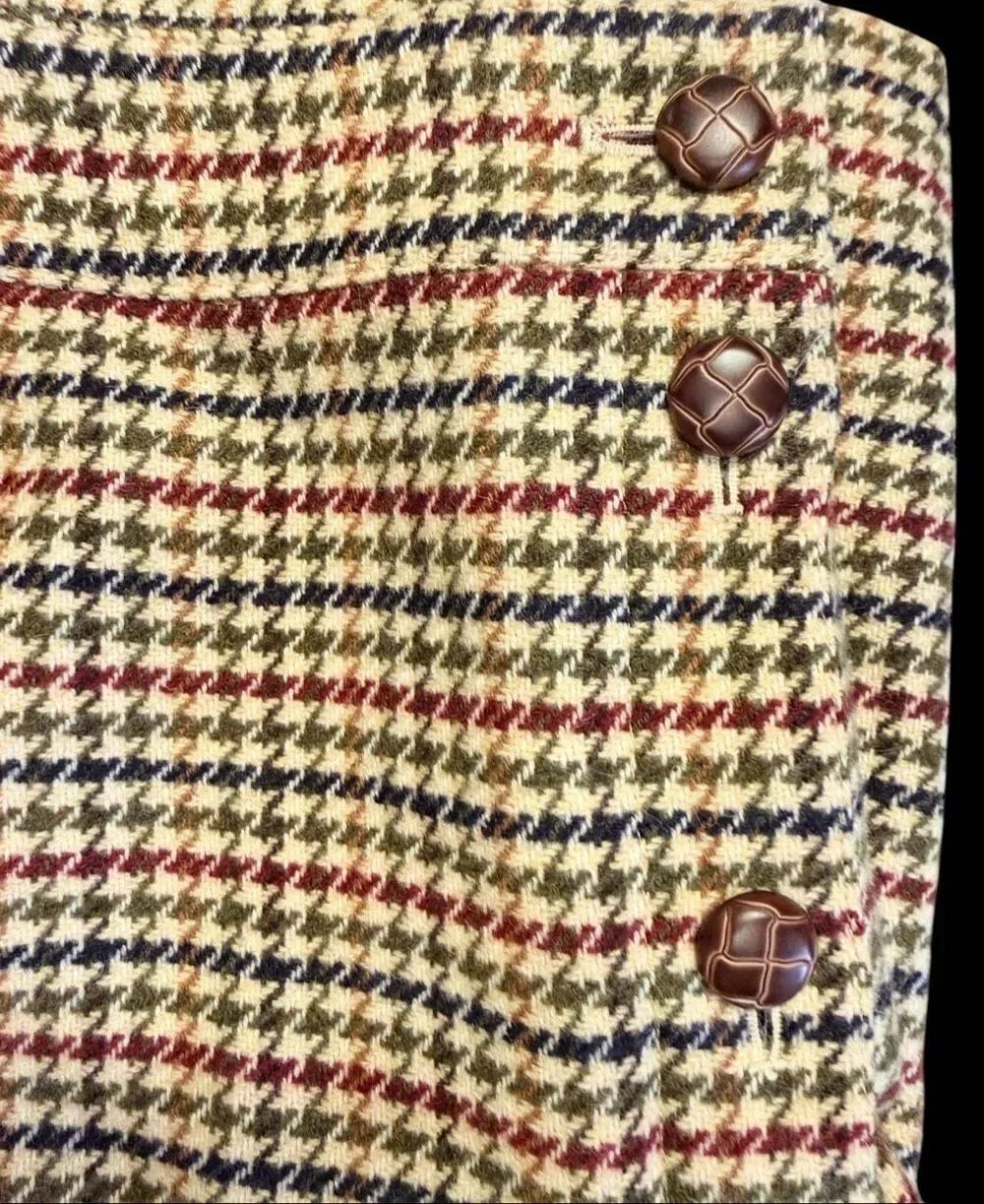 Talbots Wool Blend Houndstooth Mini Skirt 14Petite Brown Cream Preppy Classic - Picture 6 of 9
